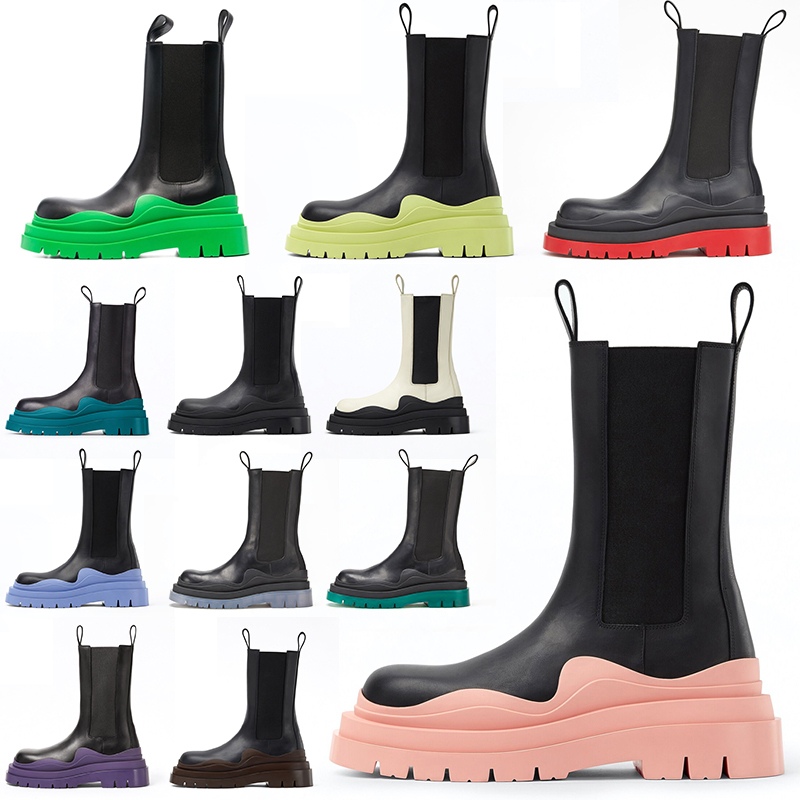 Fashion Chelsea Chunky Luxurious Women Platform Boots All Black Pink Green Yellow Sail Grey Purple Designer Woman Contrast-Sole Martin Booties Tr