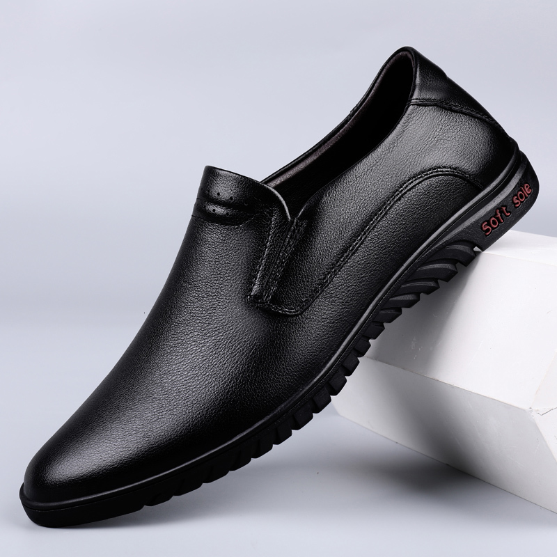 

dress shoes brand man leather slipons new spring summer male shoe men's loafers comfy business formal footwear idhx, Black