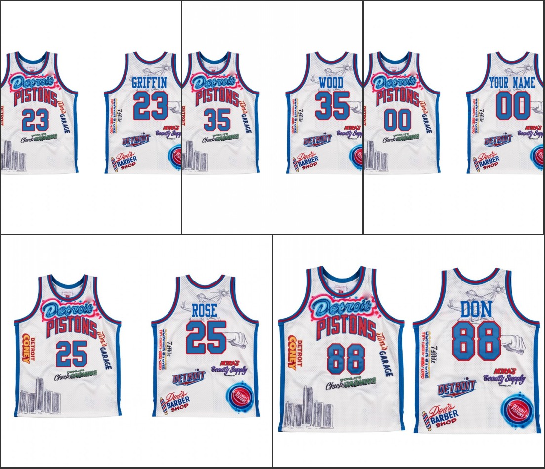 

Men DetroitPistonsDerrick Rose Christian Wood Blake Griffin Don Custom BR Remix White Jersey Limited Edition, Black