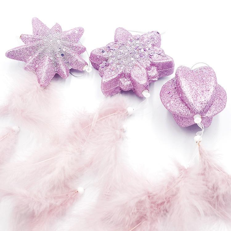 

Christmas Decorations Ball Shape Girl Pink 2021 Decoration Pendant Hexagonal Five-pointed StarFeather Foam