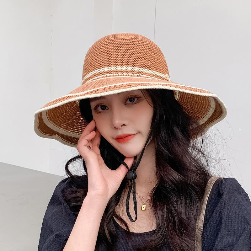 

bucket hat Striped lace fisherman's big cornice cute girl fashion shopping concave knitted, Pink