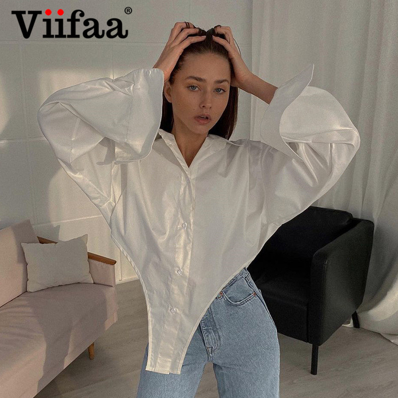 

Viifaa Turn-Down Collar Button Up Long Sleeve White Shirts for Women Drop Shoulder Autumn Novelty Blouses 2021 Fashion Topshigh quality, Orange