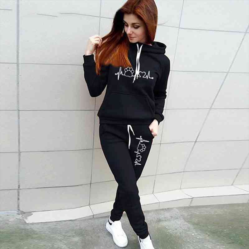 

spring hoodies suit solid casual tracksuit women vintage 2 pieces set sports sweatshirts winter pullover home sweatpants outfits, White