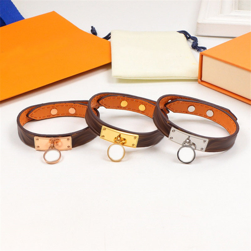 

Leather Letter Pendant Charm Bracelets Watchband Belt Titanium Steel Bracelet For Women Men Couple Jewelry Wholesale, Golden;silver