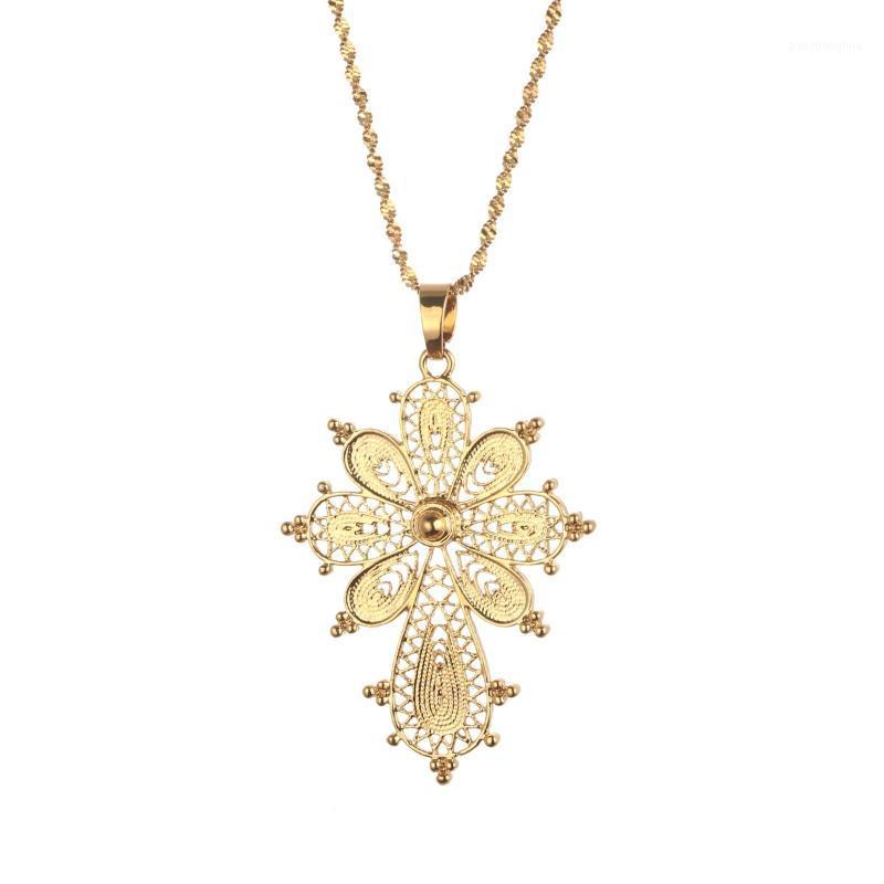 

Chains 6.2cm Gold Chain Ethiopian Hollow Cross Pendants Necklaces For Women Girls Men Birthday Party Eritrea Rreligion Jewelry, Silver