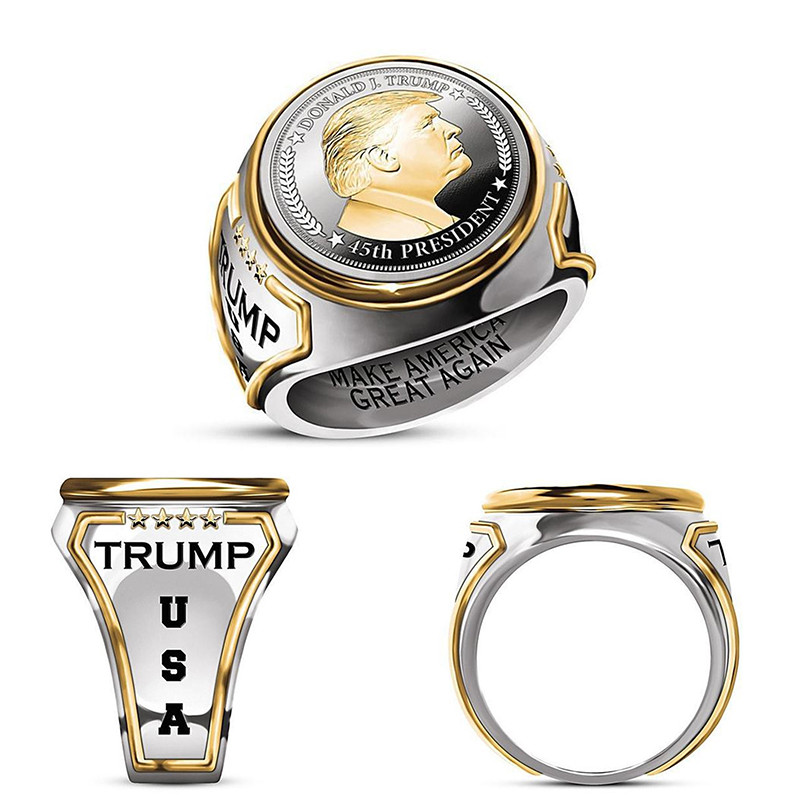 

Trump Commemorative Silver Ring, The 45th US President's Memorial Ring Souvenir