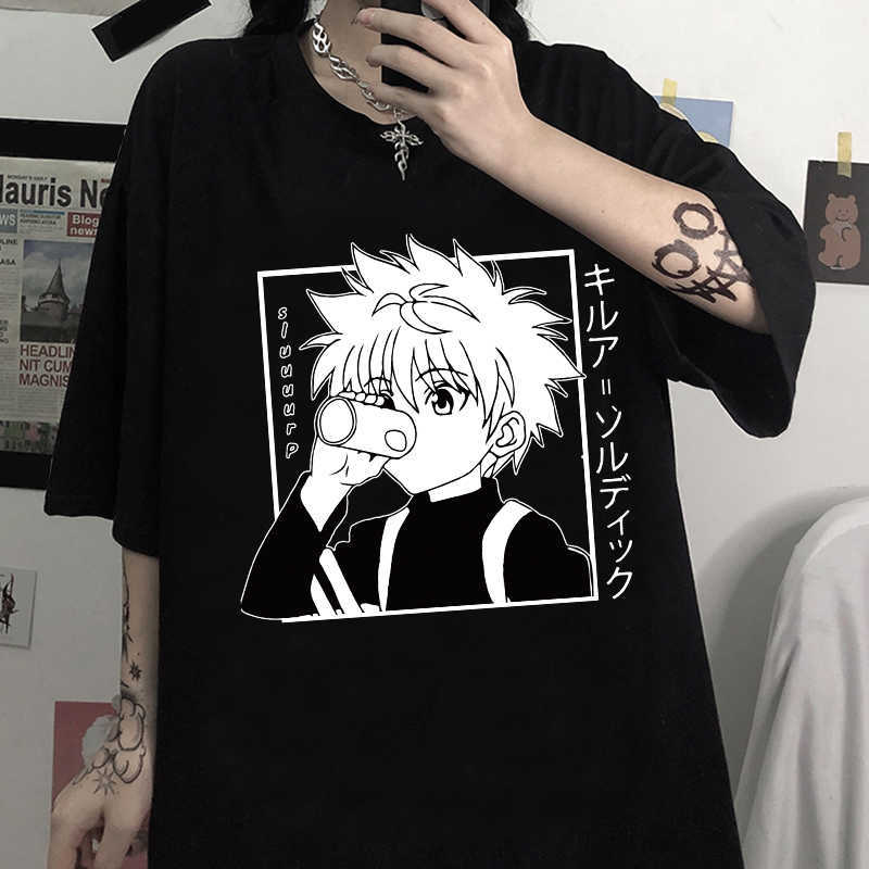 

Harakuju Hunter X Hunter Hoodies Killua Zoldyck Shirt Fashion Short Sleeve T-shirt X0621, White