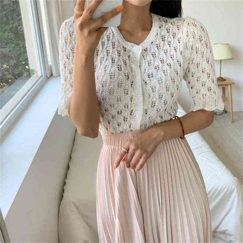 

Fashion women' cardigan summer thin cut-out top loose lazy wind wave edge stretch knitted 210520, White