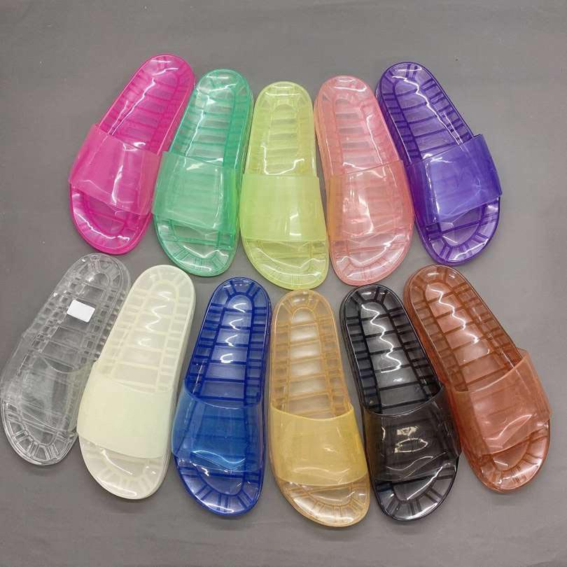 

Top Designer Women Transparent Crystal Slippers Fashion Summer Men Flat Rubber Jelly Beach Sandals Luxurys Ladies Fruit Letter Slides shoes large size35-46, 11
