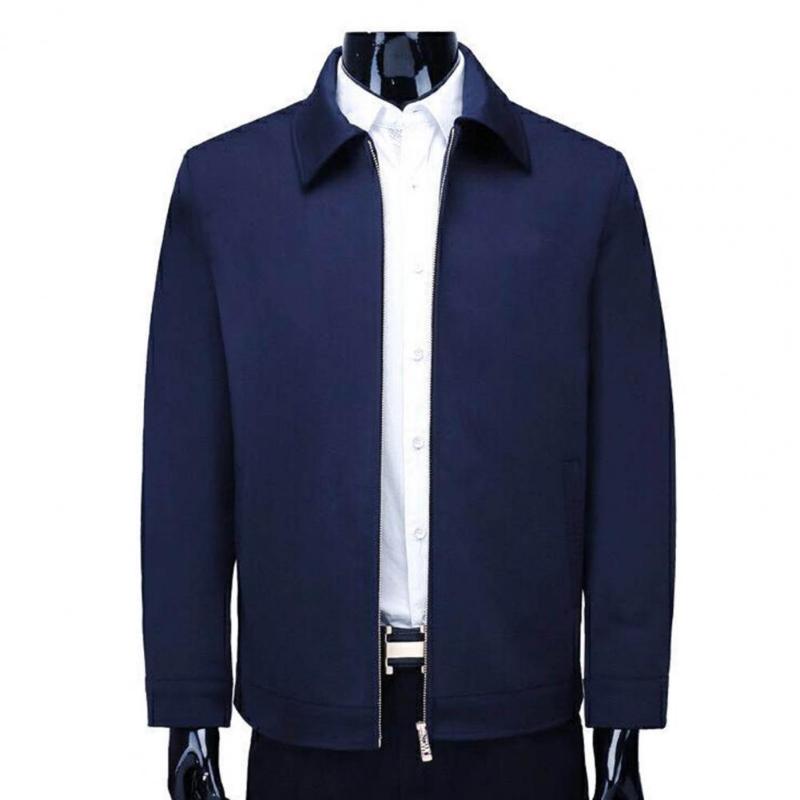

Men's Jackets Business Mens Jacket Autumn Wind Casual Coats Turndown Collar Zipper Simple Middle-Aged Elderly Men Dad Clothes Office Outerwe, Blue