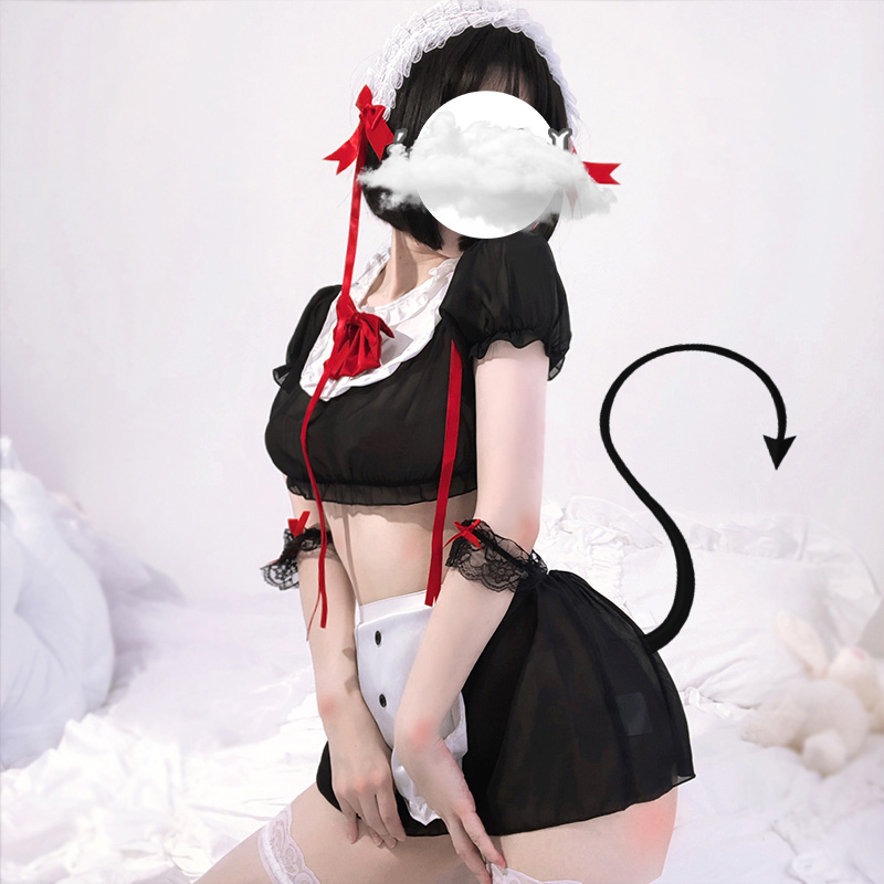 

Anime Cosplay Costume Lolita Dress Bowknot Bra Set Erotic Maid Bow Apron Uniform Sexy Kawaii Lingerie Set Outfit for Woman, Red