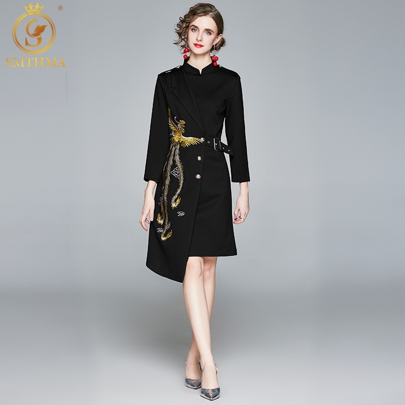 

Fashion Designer Black Dresses Spring Autumn Women's Embroidery Elegant Asymmetrical Vestido Da Festa 210520, Photo color