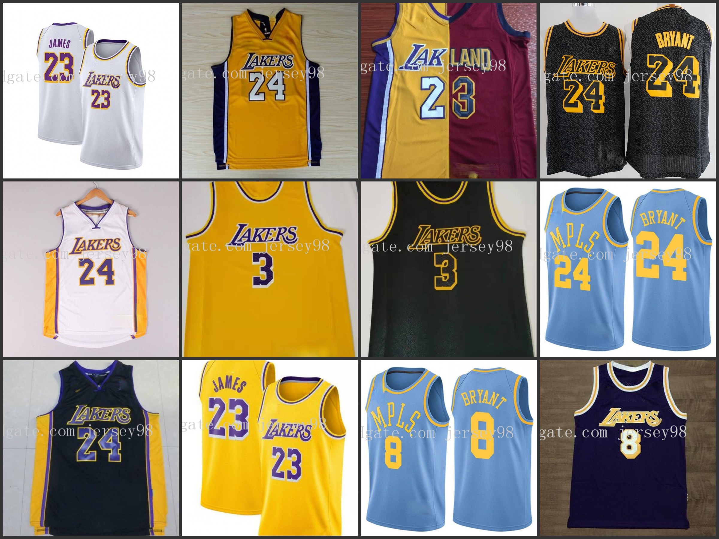 

Los Angeles Lakers men 23 LeBron Ja mes 24 Bry ant 8 Ko be Bry ant retro Basketball Jersey, Black