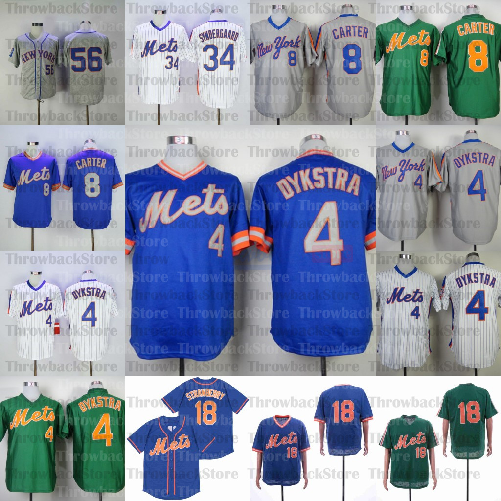 

Retro Baseball 1965 1969 and 2001 Home Jersey 34 SYNDERGAARD 8 CARTER 4 DYKSTER 18 STRAWBERRY, As photo