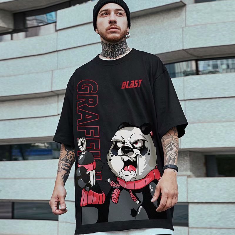 

t shirt oversize fashion brand fat hip hop loose short sleeve, White;black