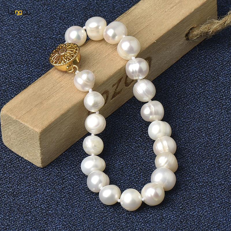 

Beaded, Strands High Quality Natural Pearl Bracelet Ladies Amazing Price 8-9 Mm Jewelry Gold Hollow Round Decorative 7.5 Inches