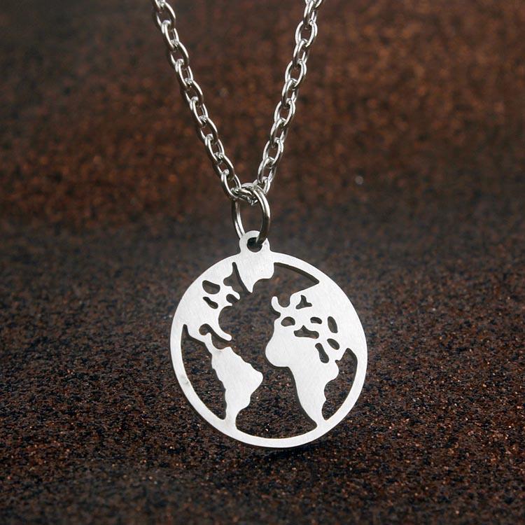 Pendant Necklaces Womens Necklace Choker Explosion Male Stainless Steel Map Ins Round-image-709028113