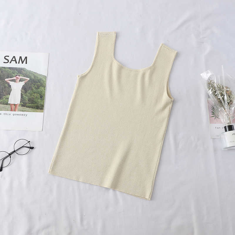 

VANOVICH Solid Color Sleeveless Square Collar Knitted Camis Women Spring and Summer Korean Style Clothing 210615, Green