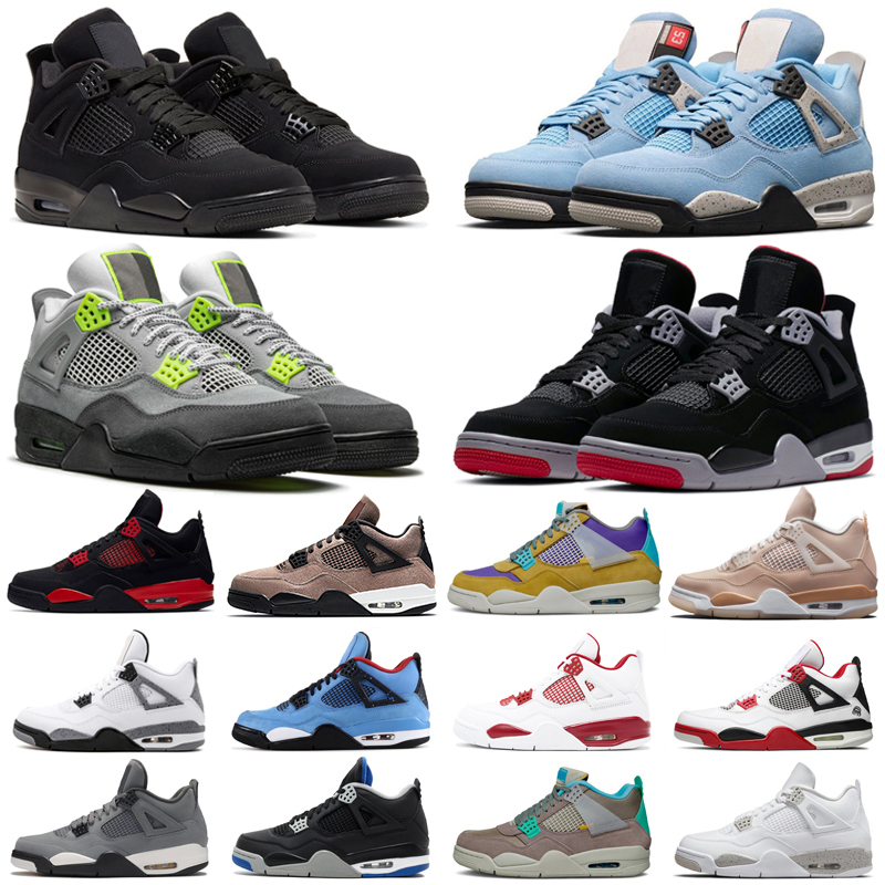

mens Basketball Shoes Vintage 4s White Oreo University Blue Black Cat Sail Military Pollen Hyper Royal Retro Red Flint Obsidian men women outdoor trainers sneakers, Box