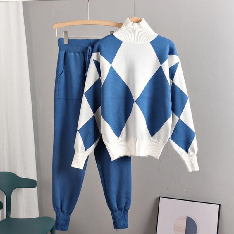 

Women's Two Piece Pants 2 Pieces Set Women Knitted Tracksuit Sweater + Harem Pullover CHIC Outwear Suit X45, White