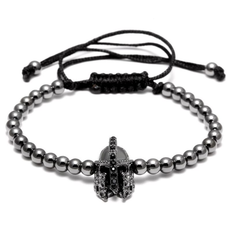 

Cool Men Style Gun Metal Plated 4MM Copper Bead Helmet Charm Bracelet for Wholesale