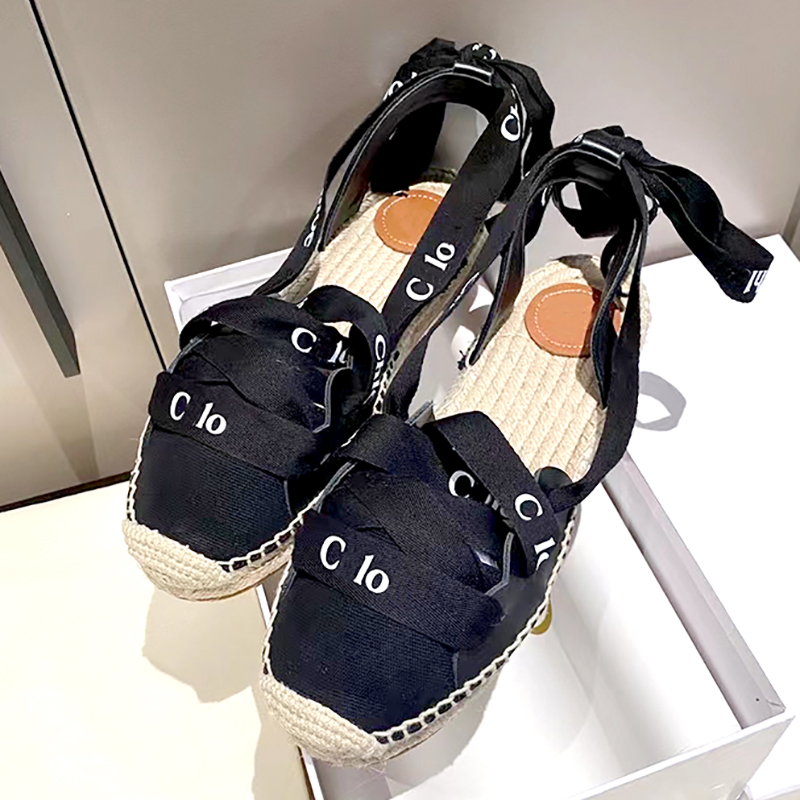 

2021 Platform Black sandals women designer Loafer shoes Fashion Wide Flat espadrille Summer Outdoor Causal rope ankle strap Slippers with box NO292, Sock