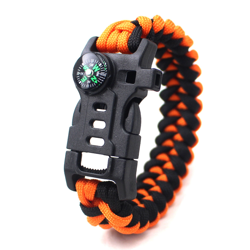 

Outdoor Survival Colorful Umbrella Rope Braided Cuff Bracelet with Compass and Whistle