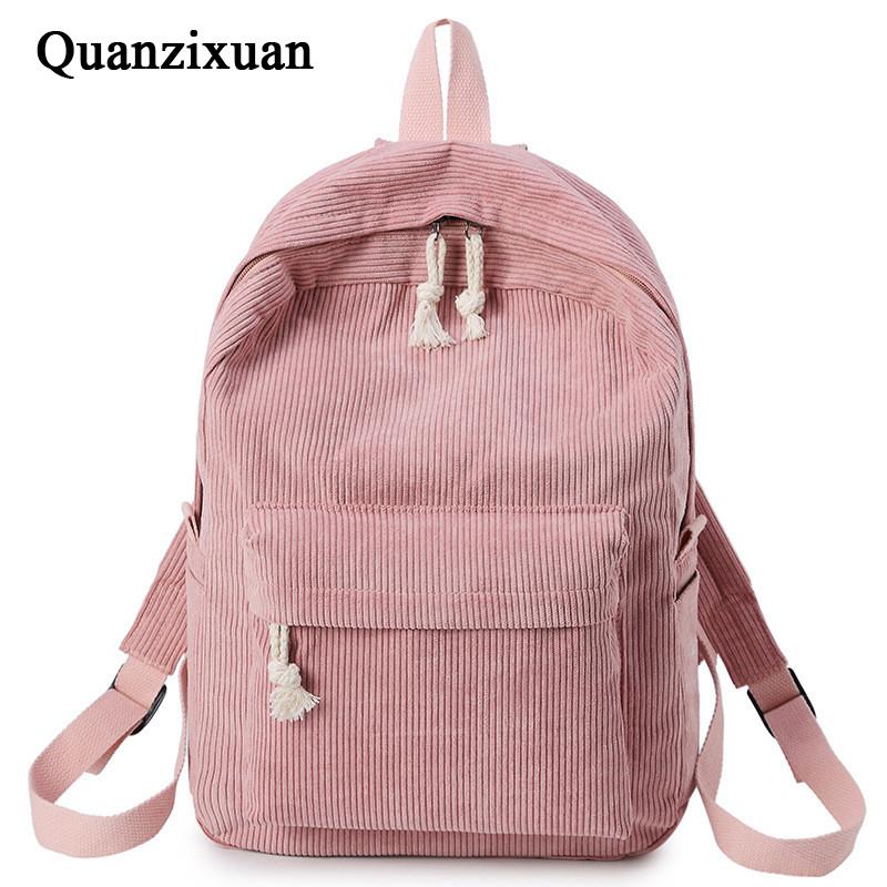 

Women Backpack Soft Fabric Female Corduroy Design School For Teenage Girls Striped Bag Bags