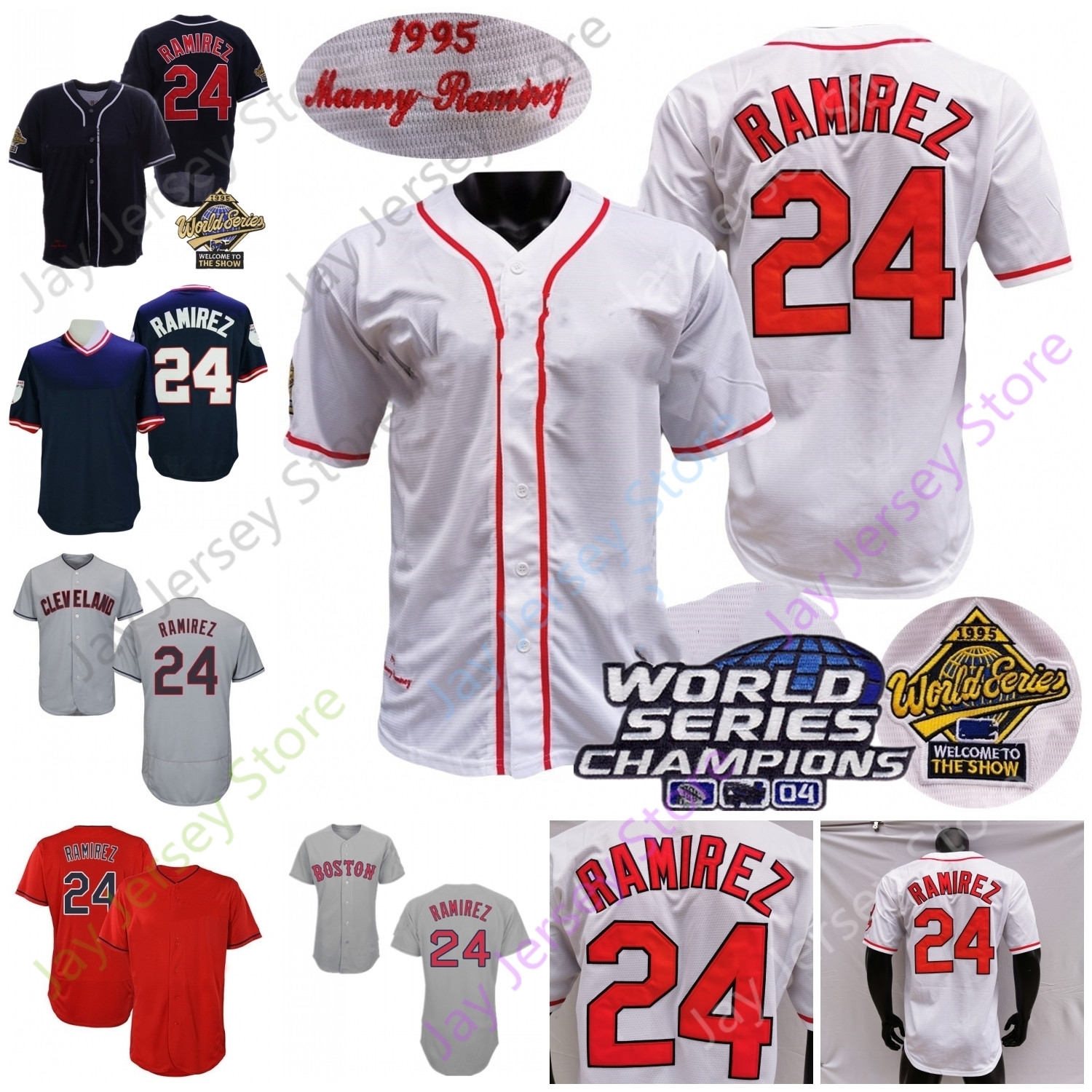 

Manny Ramirez Jersey 1995 WS Navy Blue White Button Turn Back Red Player Vintage 2004 WS Patch Navy Grey Size S-3XL