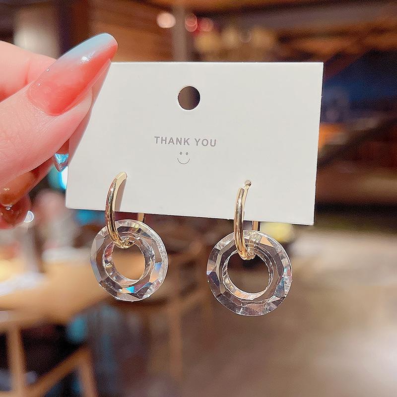 

Dangle & Chandelier LOVOACC Korean Cute Transparent Colorful Long Geometric Drop Earring Trendy Crystal AB Color Circle Pendant Earrings Jew