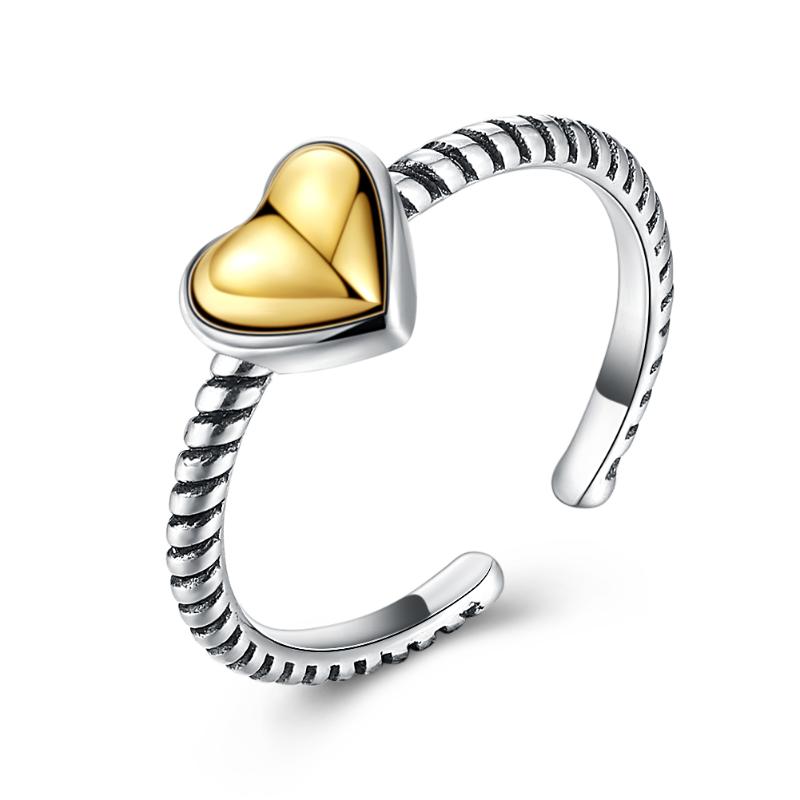 

Cluster Rings ZEMIOR 925 Sterling Silver Golden Heart For Women Open Adjustable Ring Vintage Style Jewelry Romantic Anniversary Gift