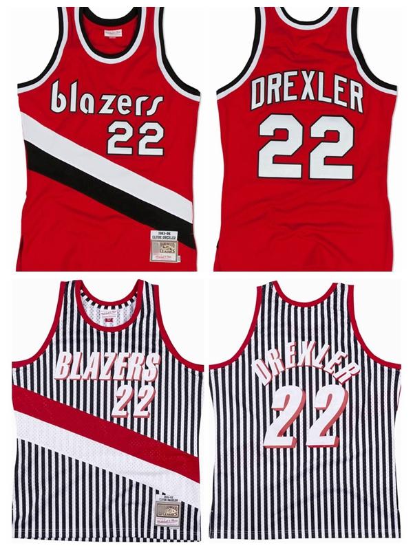 

Men Portland Trail Blazers Clyde Drexler 22 Road Mitchell & Ness 1983-84 1991-92 Hardwoods Classics Authentic Jersey, Black;red