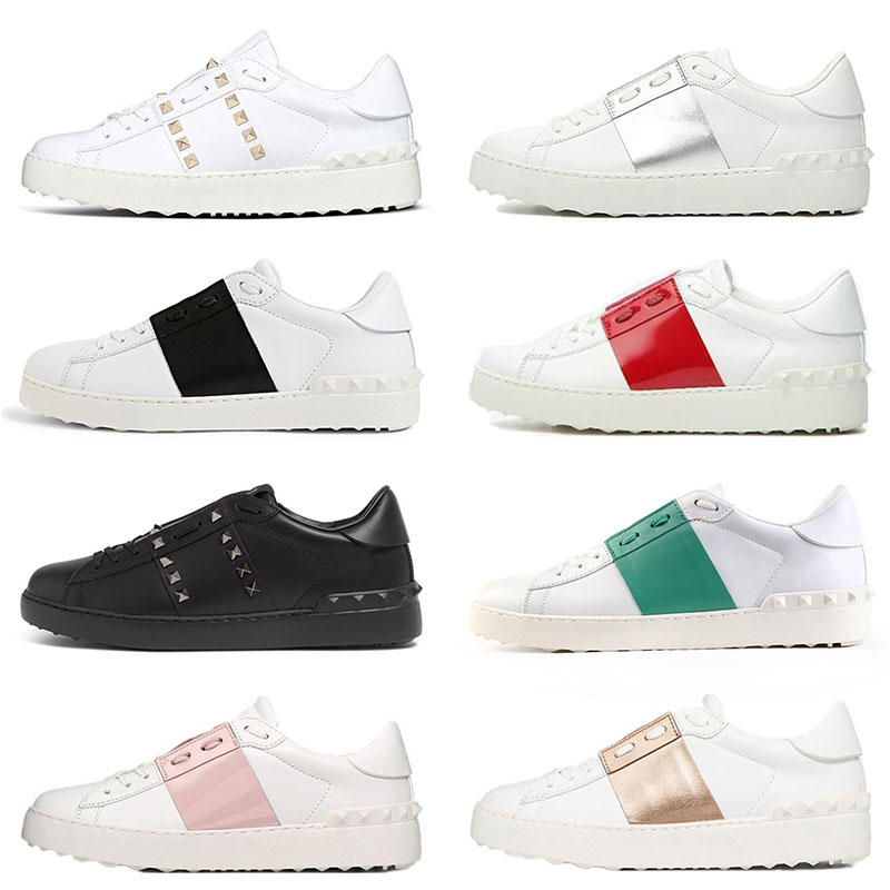 

Classic Men and Women Luxury designer Casual Shoes Rockstud Untitled Open Studded Calfskin Sneakers Multi color Elegant Comfortable Fashion, Black