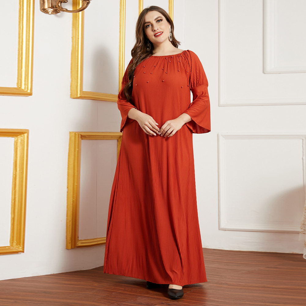 

Ramadan Eid Pleated Abaya Dubai Turkey Kaftan Muslim Fashion Dress Robe Femme Plus Size Dresses For Women Casual Islam Clothing