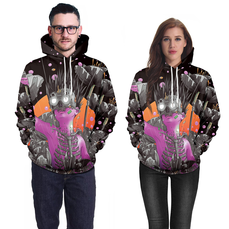 

Halloween spoof pattern hooded long-sleeved women's long sweater loose, comfortable and soft, Black