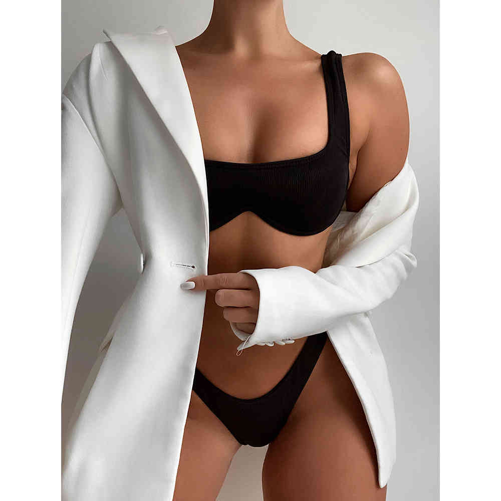 

Sexy Bikini Women Swimsuit Female Underwire Push Up Swimwear High Cut Set Bather Bathing Suits Summer Beach Wear 210521, Black