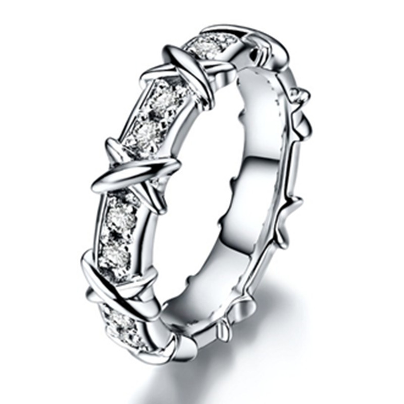

Classical T pattern Cross LOVE Diamonds Engagement for darling Platinum 950 Ring White Gold Jewelry