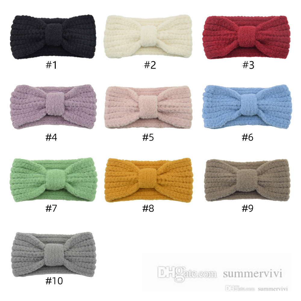 

Girls knitted plush sweater Bows headbands luxury women soft yoga hair accessories fall winter children warm princess hairbands Q3242, 6 pink