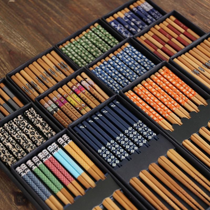 

Pairs Japanese Style Bamboo Chopsticks Sushi Chinese Printing Patterns Sticks Gift Box