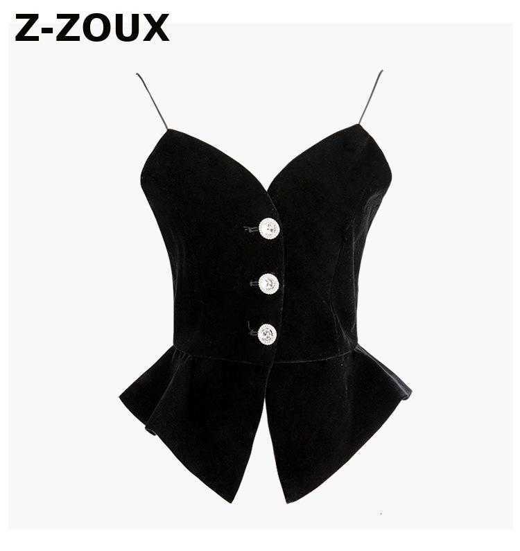 

Women Vest Crop Top Diamond Ruffle Velour Tops V-neck Vintage All Match Sexy Short Black Fashion 210524