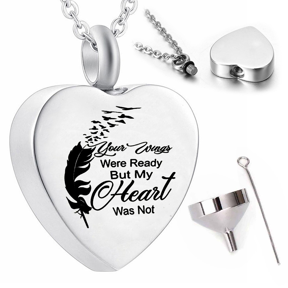

Ashes urn heart pendant necklace cremation jewelry-Your wings were ready but my heart was not