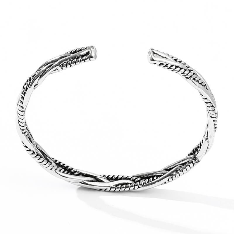 

Bangle Retro Ancient Silver Color Twisted Woven Bracelet Unisex Jewelry Fashion Creative Opening Couple Gift, Black