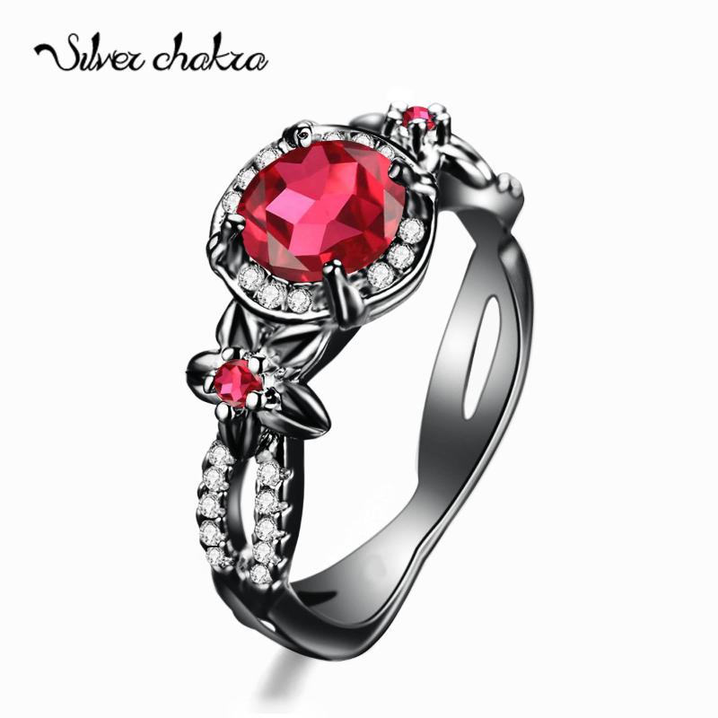 

Cluster Rings Silver Chakra Black Gold Jewelry Sterling For Women Flower Exquisite Cute Red Ruby Ring Fashion Wedding, Golden;silver