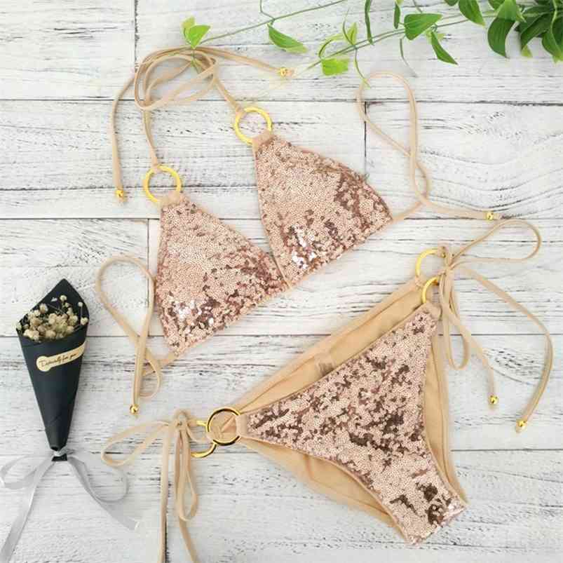 

Sexy Bikinis Sequins Golden Color Women Bandage Bikini Set Push-up Padded Bra Swimsuit Suit Swimwear 2570 210629, 2570 no 4