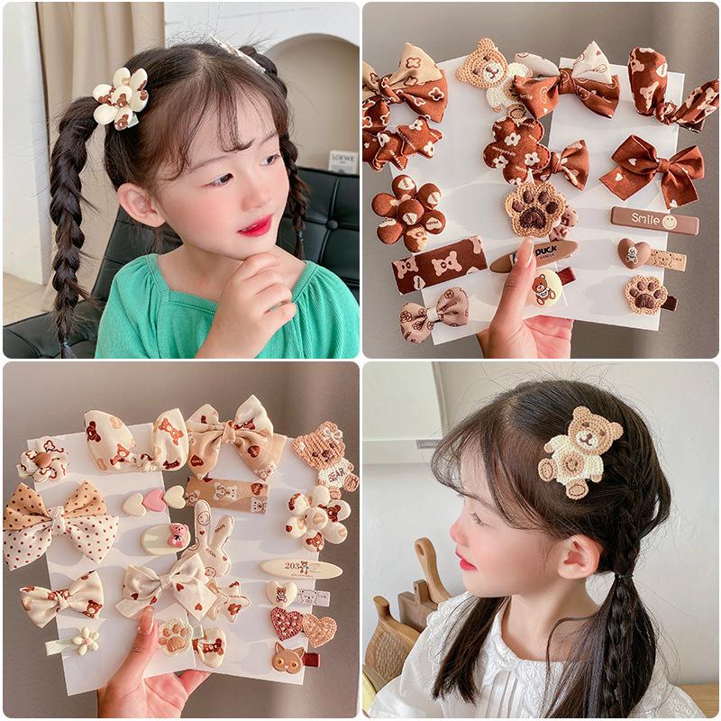 

Hair Accessories Autumn And Winter Children's Milk Coffee Color Bow Hairpin Korean Version Of The Cute Little Bear Princess Set Female