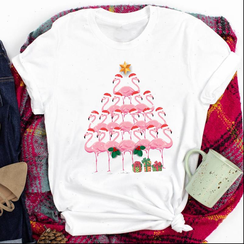 

tees womens t shirt for women lady cartoon flamingo funny gift merry christmas print tshirt clothes graphic female, White