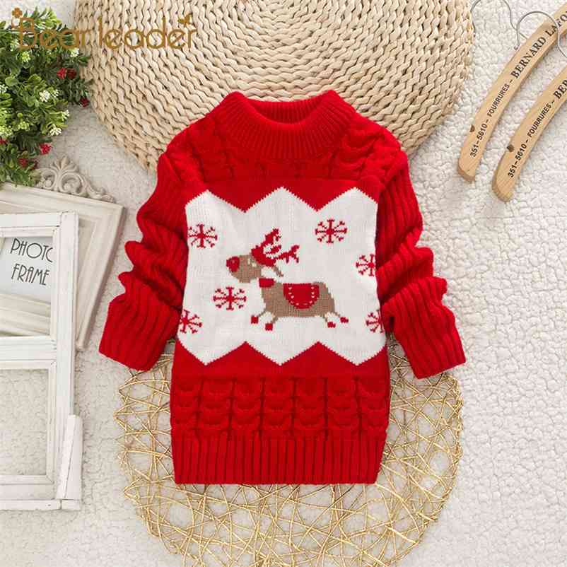 

Girls Christmas Sweaters Winter Children Cartoon Pattern Sweater Kids Knitted Clothing Lovely Outfits 1 3Y 210429, Ax1581red
