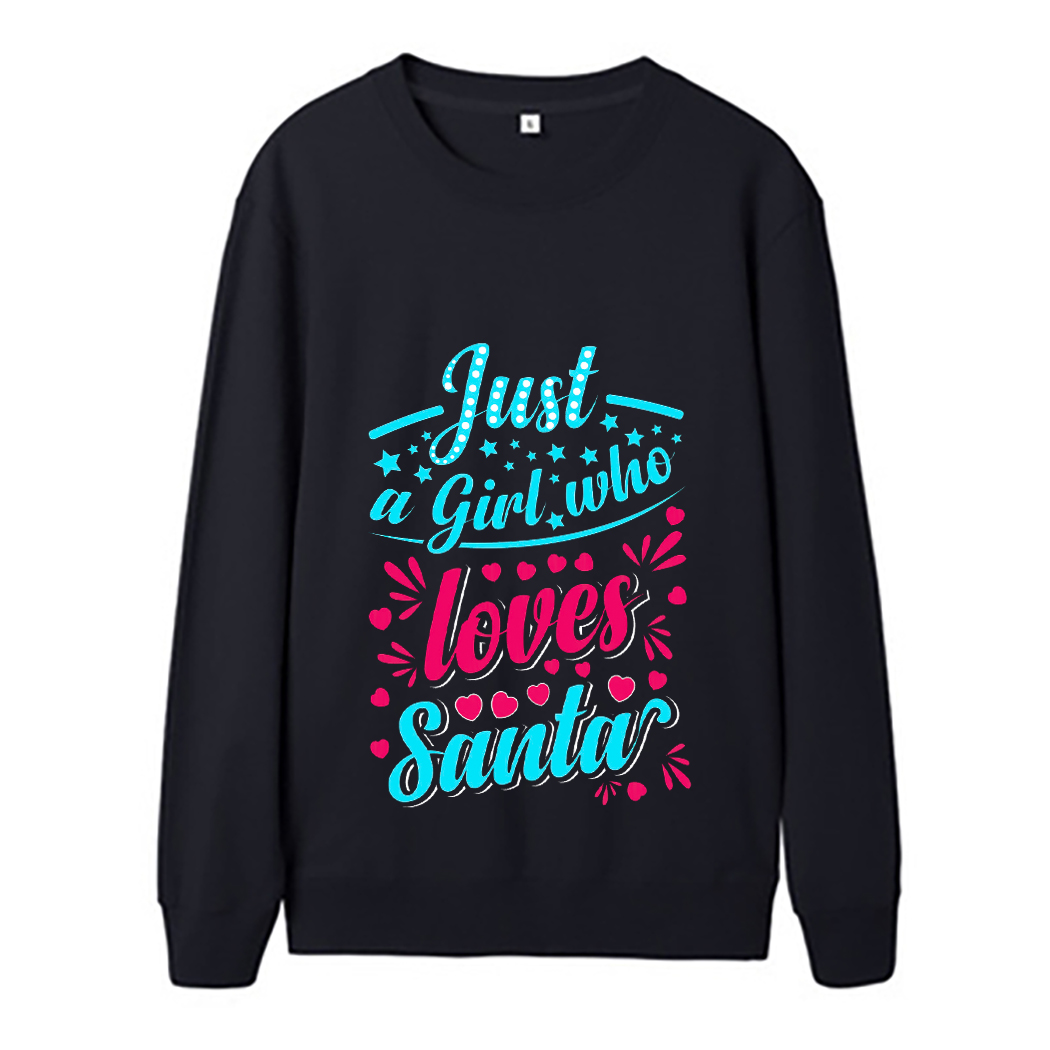 

Winter Women Thick Sweatshirt Hoodie Autumn Fleece Round Neck Long Sleeve Tops Christmas Pattern English Letters Printing Casual Loose Sport Street Wear Pullovers, Black 2