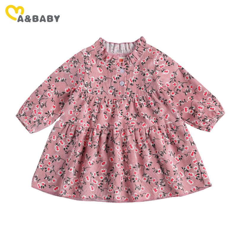 

Girl's Dresses Ma&Baby 0- 3Years Spring Autumn Born Toddler Infant Baby Girl Dress Vintage Floral Print Corduroy Long Sleeve, Red;yellow