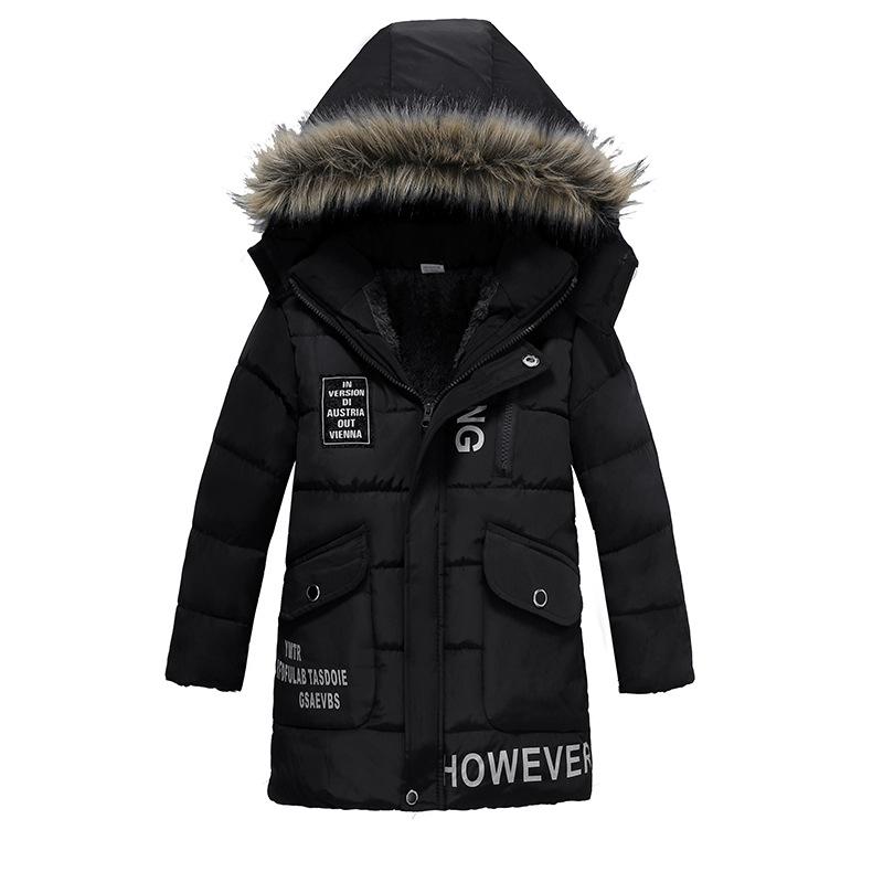 

Coat Boy Winter 2021 Flannel Lining Larger Hooded Warm Padded Cotton Kids Jacket Suitable Girl With Fur -20 Degree, Blue;gray